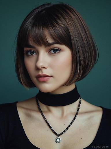 Portrait of Young Woman with Bob Cut and Choker