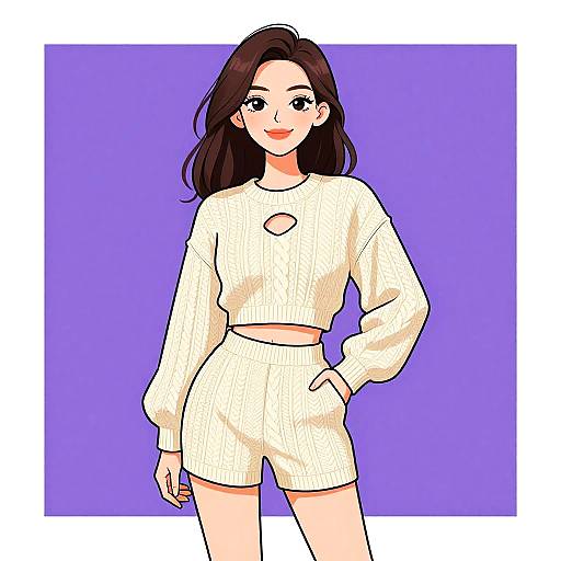 Chic Woman in Cream Knit Set