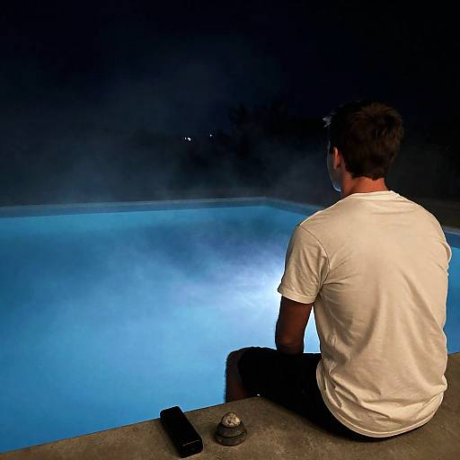 Mysterious Man by Glowing Blue Pool