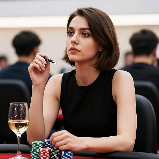 Focused Woman Playing Poker