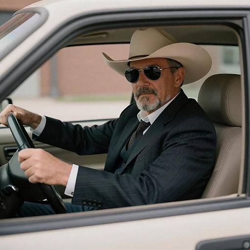 Confident Cowboy in a Stylish Car
