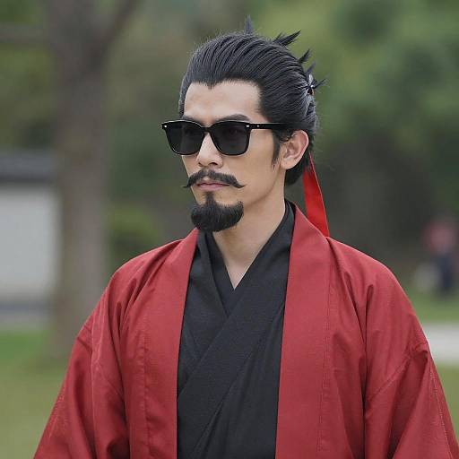 Vibrant Male Cosplayer in Samurai Attire