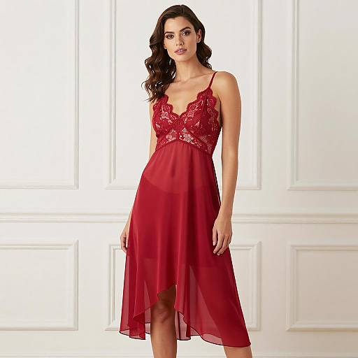 Elegant Woman in Flowing Red Nightdress