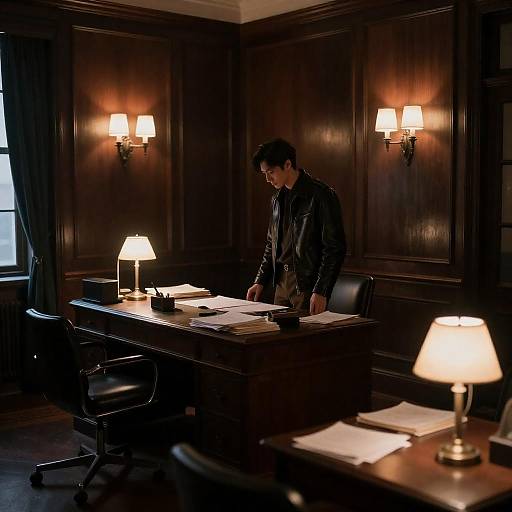 Dimly Lit Vintage Office Noir Scene