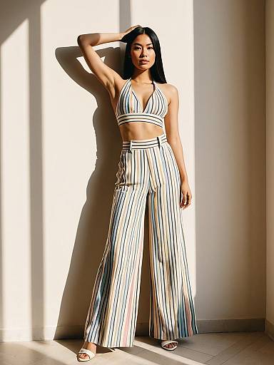 Woman in Striped Two-Piece Palazzo Set