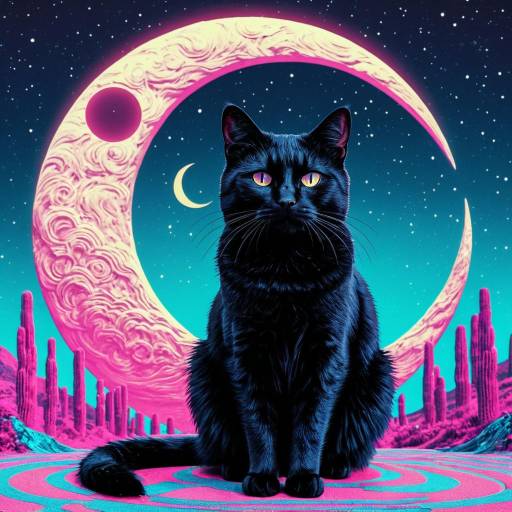 Black Cat with Psychedelic Crescent Moon