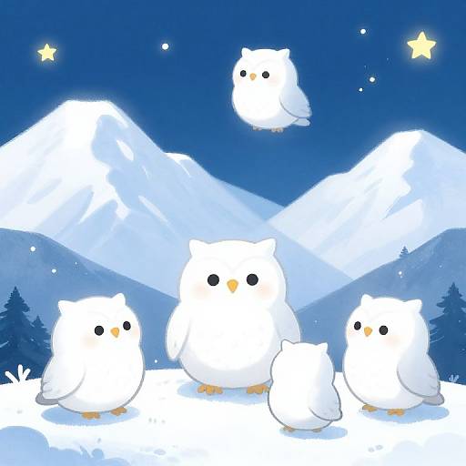 Anime Style Owl Family Mural