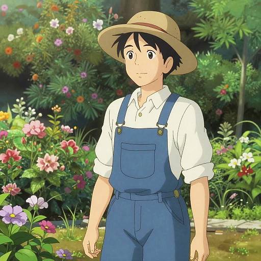 Gentle Gardener in Blooming Garden