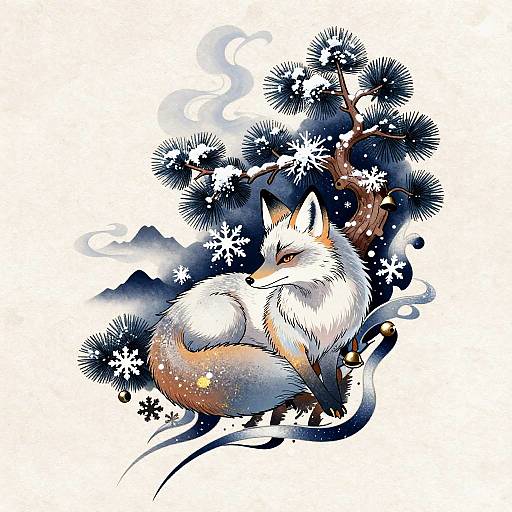 Serene Snow Fox Sumi-e Tattoo