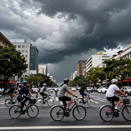 Cyclists Under Ominous Urban Vortex