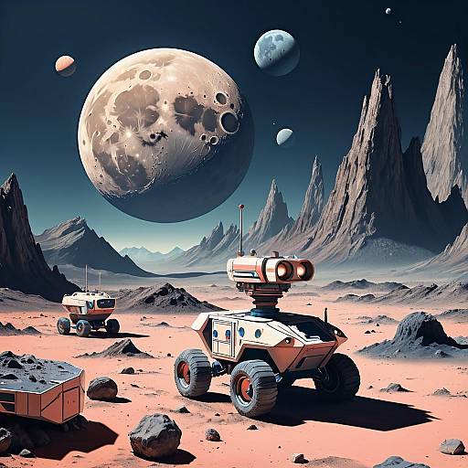 Retro Futuristic Moon Base with Vintage Rover