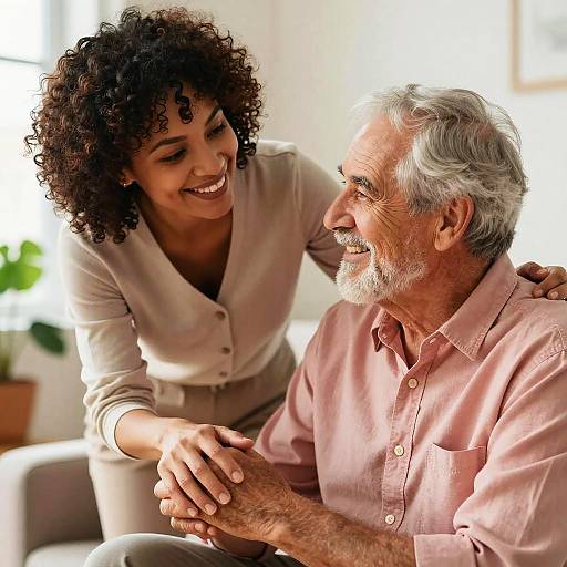 Sunlit Caring Moment in Bright Room