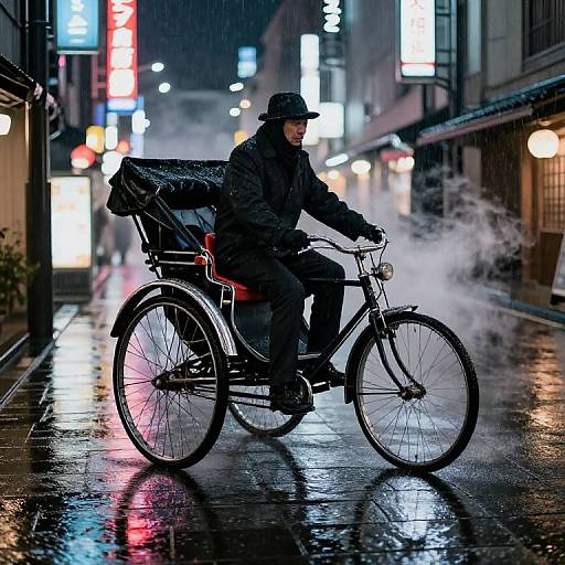 Komusou Rickshaw in Rainy Osaka Night