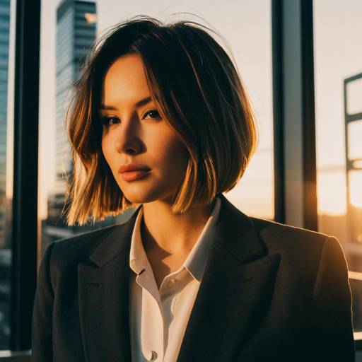 Woman with Stacked Bob Hairstyle in Office