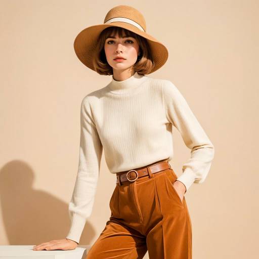 Retro 70's Style Woman in Wide-Brimmed Hat