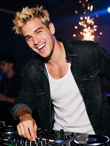 Spiky Blond DJ Laughing in Club
