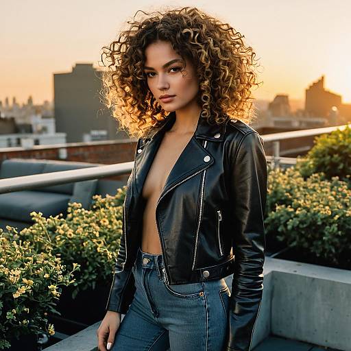 Tight Curls Model Rooftop Sunset Editorial
