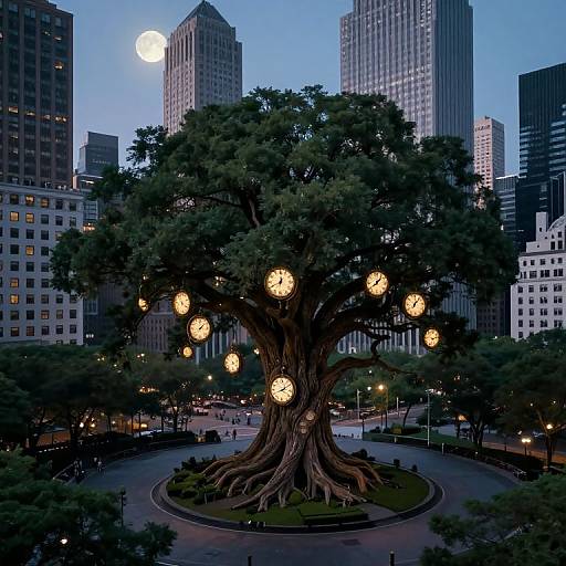 Majestic Time-Clock Tree in City