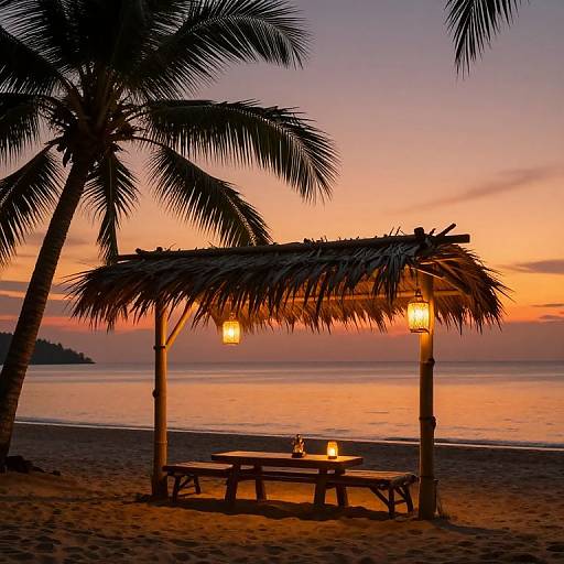 Rustic Bamboo Pergola at Sunset