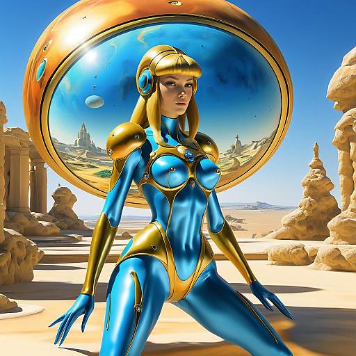 Surreal Futuristic Warrior in Desert Landscape