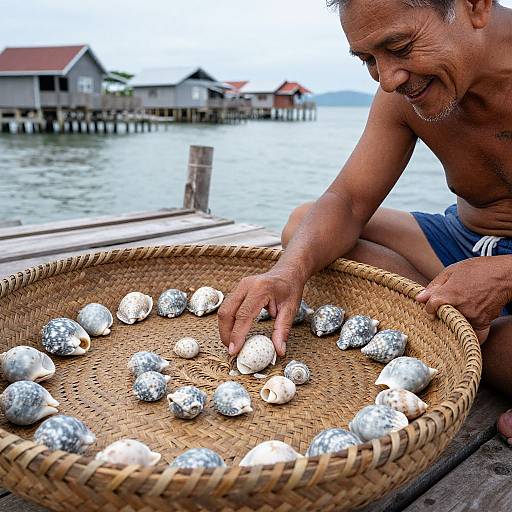 Macro Photo of Cowrie Shells and Elderly Man