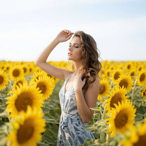 Woman in Sunflower Field Dress