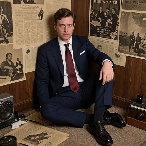 Man in Navy Suit in Cozy Nook