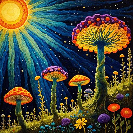 Felted Cosmic Fungal Network Under Radiant Sun