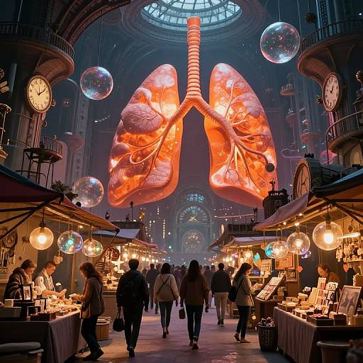 Surreal Market Beneath Glowing Lung