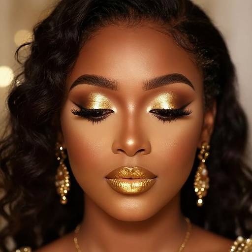 Luxurious Gold Makeup on Black Girl