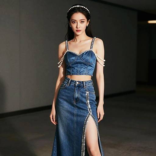 Petite Woman in Denim and Diamonds