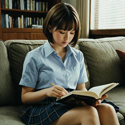 Anime Girl Reading Indoors
