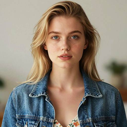Young Woman in Denim Jacket Close-Up