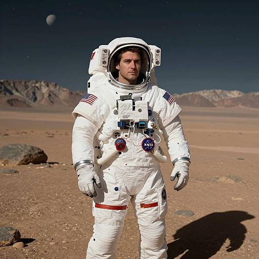 Astronaut on Martian Desert at Night