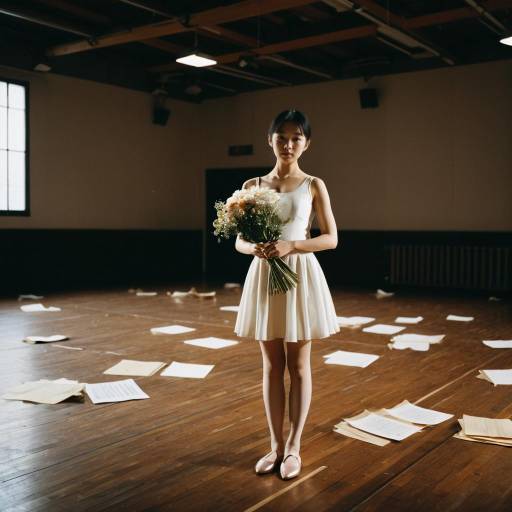 Young Actress in Rehearsal Hall with Flowers