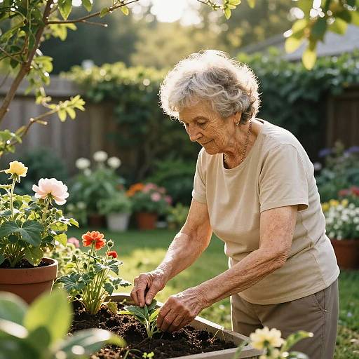 Serene Gardening by Elderly Woman