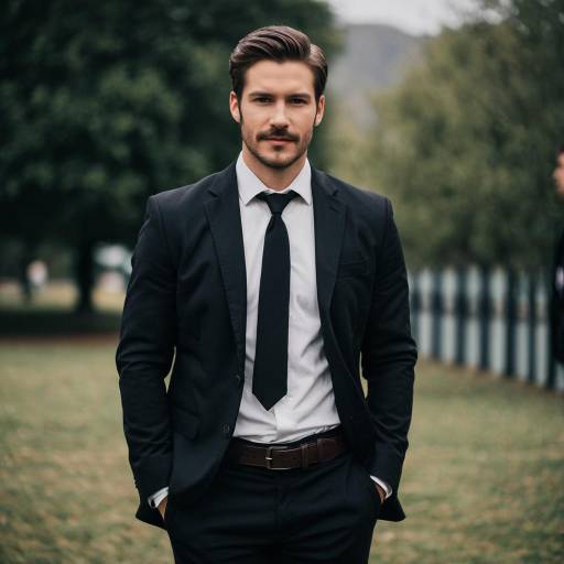 Confident Man in Black Suit Outdoors