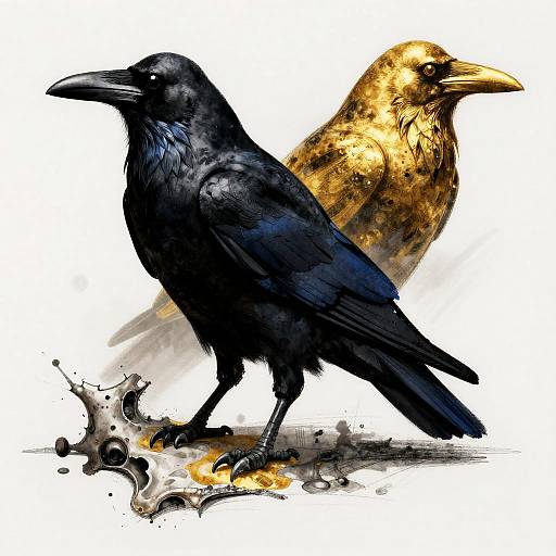 Charcoal and Gold Raven Illustration