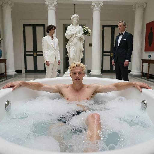 Elegant Bath Scene with Three Figures