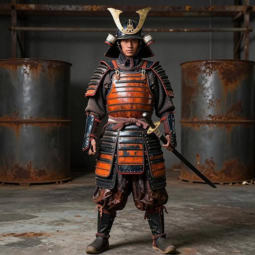 Samurai in Traditional Armor with Sword