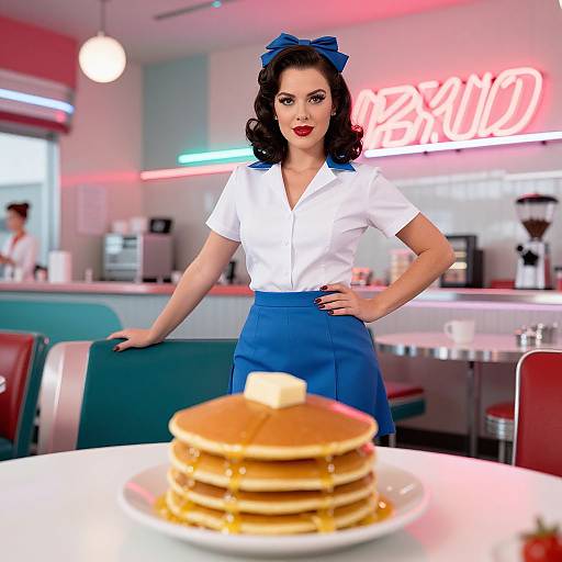 Vintage Diner Waitress with Pancakes