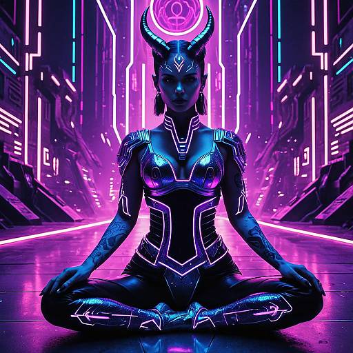 Cyberpunk Female Demon Meditating