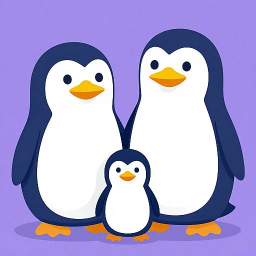 Colorful Penguin Family Cartoon Illustration
