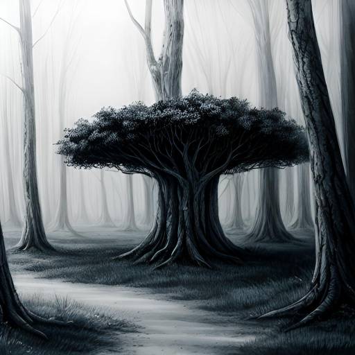 Mystical Ancient Forest Sanctuary Ink Painting