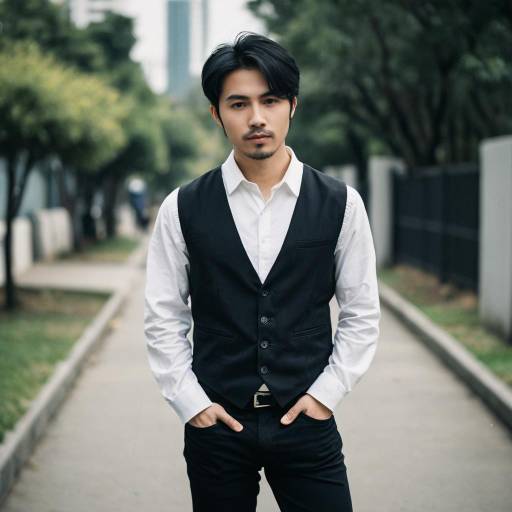 Asian Man in Vest Standing Outdoors