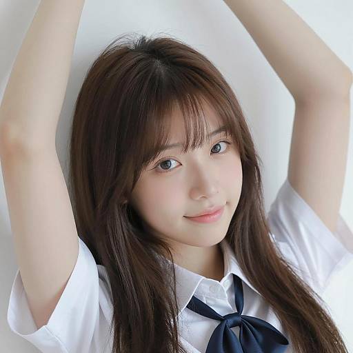 Portrait of Asian Woman with Raised Arms