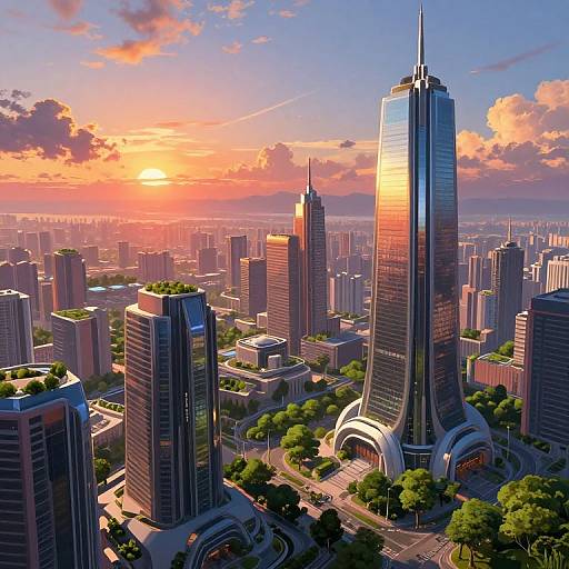 Futuristic Cityscape at Sunset