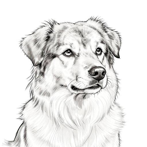 Stylized Line Drawing of Dog Portrait