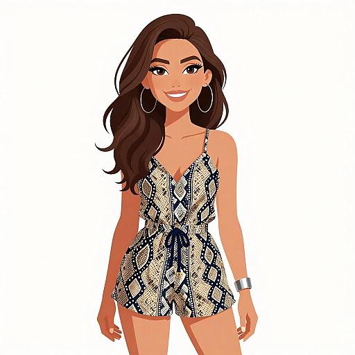 Boho Chic Woman in Patterned Romper