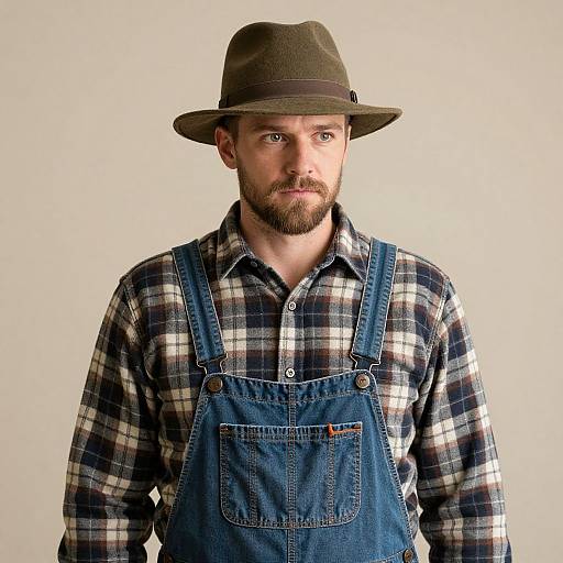 Man in Plaid Shirt and Overalls